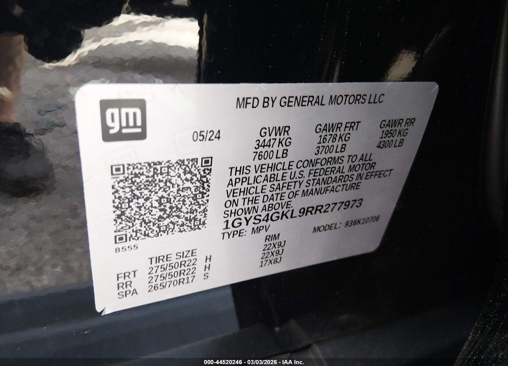 2024 CADILLAC ESCALADE SPORT PLATINUM VIN: 1GYS4GKL9RR277973
