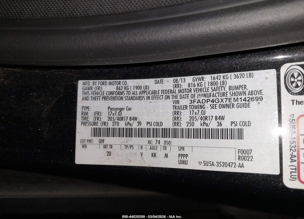 2014 FORD FIESTA ST VIN: 3FADP4GX7EM142699