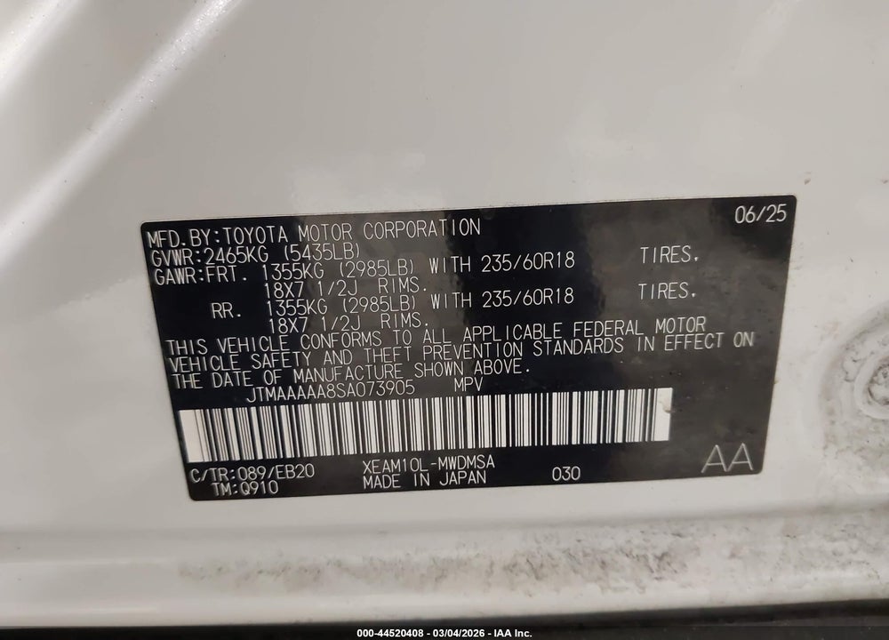 2025 TOYOTA BZ4X XLE VIN: JTMAAAAA8SA073905