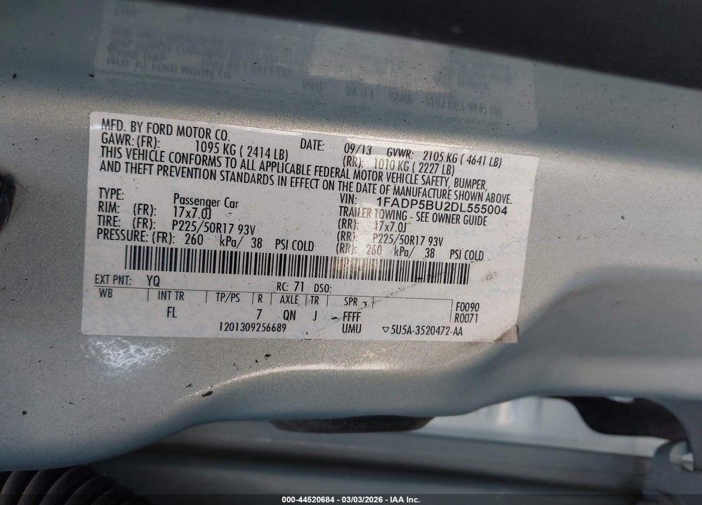 2013 FORD C-MAX HYBRID SEL VIN: 1FADP5BU2DL555004