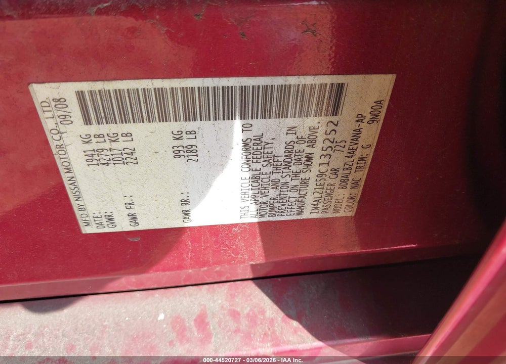 2009 NISSAN ALTIMA 2.5 S VIN: 1N4AL21E59C135252