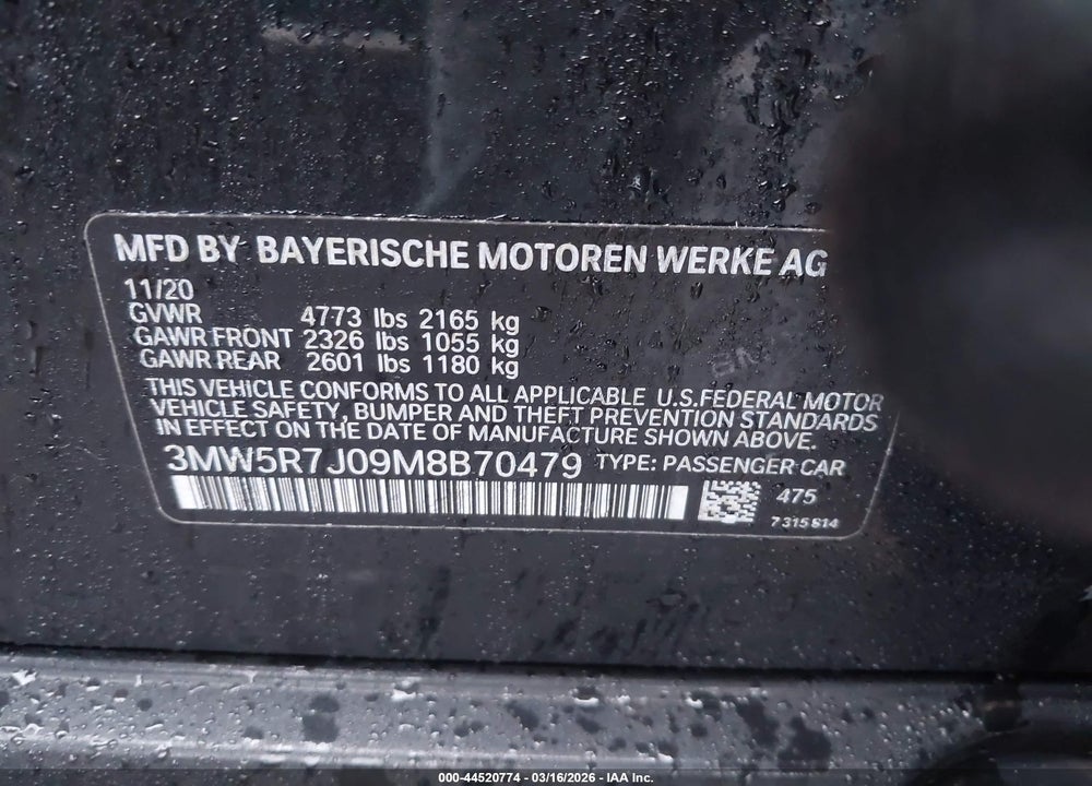 2021 BMW 330I XDRIVE VIN: 3MW5R7J09M8B70479