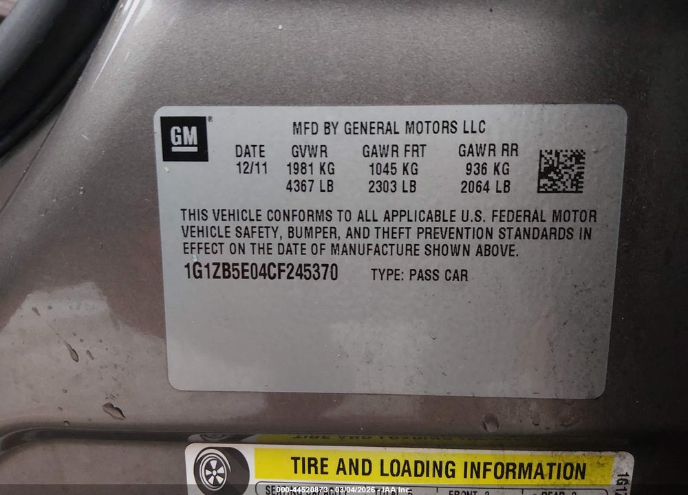2012 CHEVROLET MALIBU LS VIN: 1G1ZB5E04CF245370