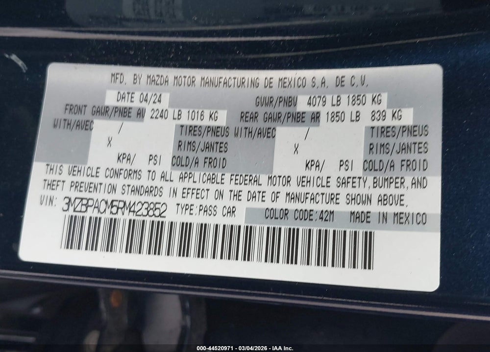 2024 MAZDA 3 2.5 S PREFERRED VIN: 3MZBPACM5RM423852