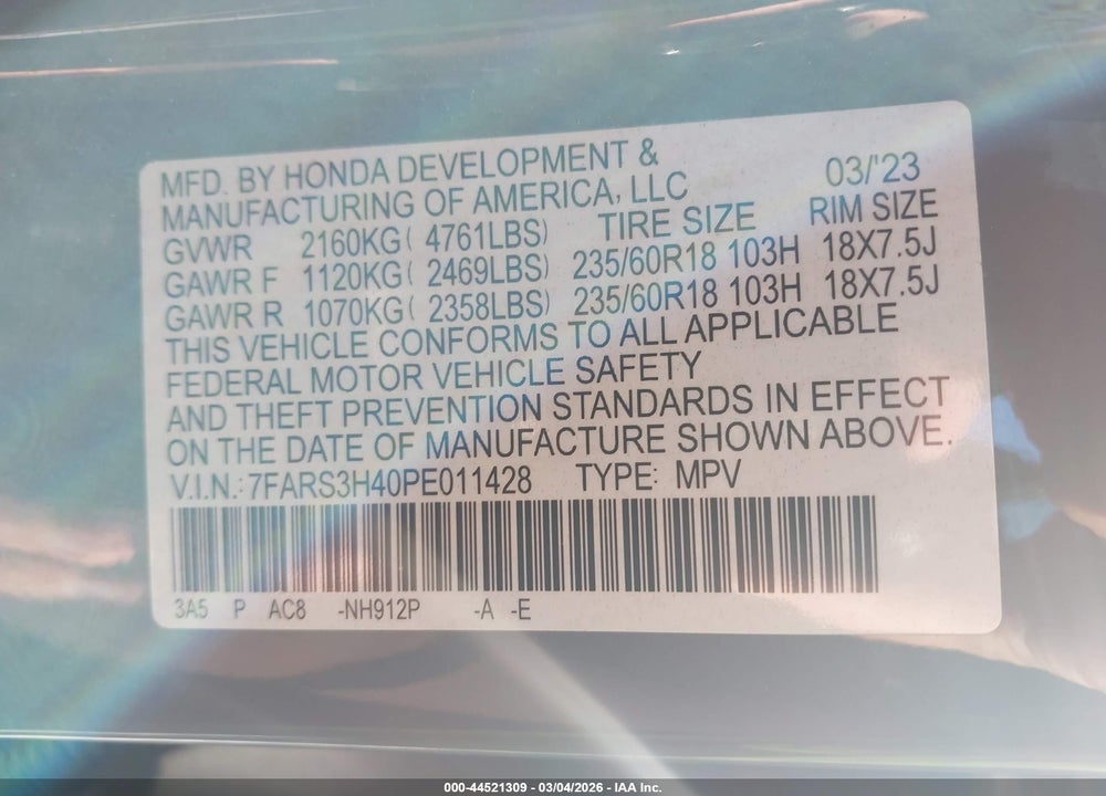 2023 HONDA CR-V EX 2WD VIN: 7FARS3H40PE011428