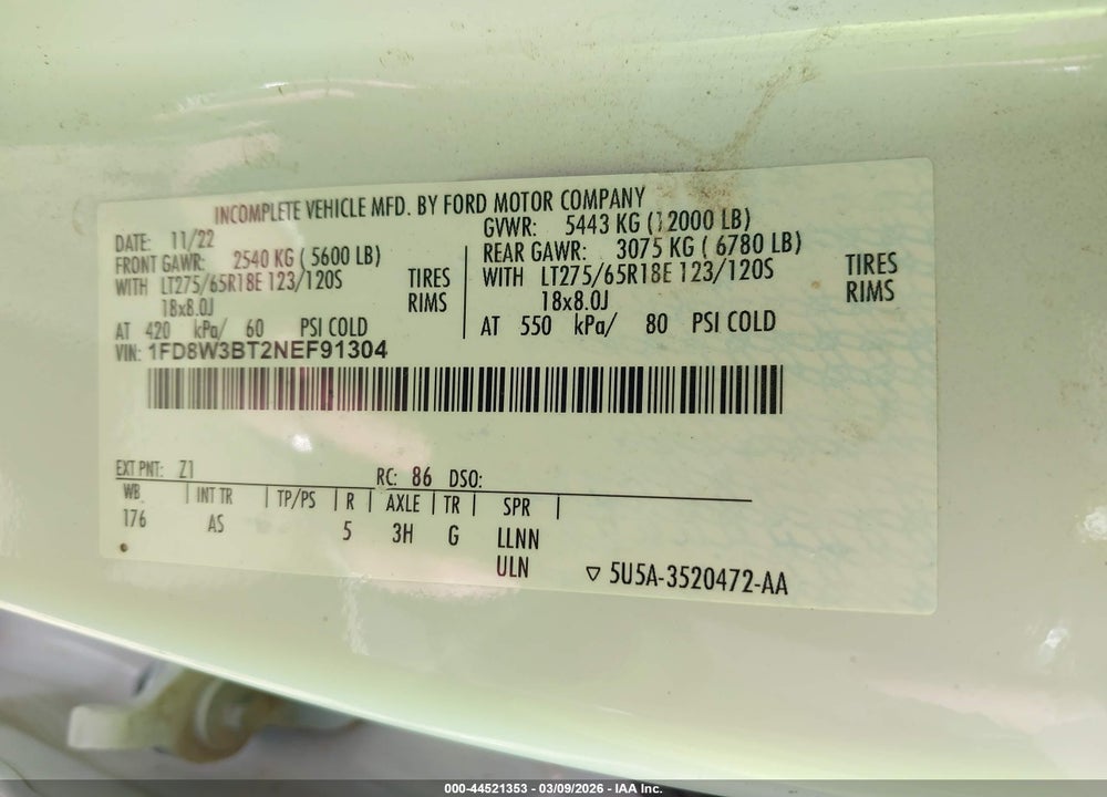2022 FORD F-350 XL VIN: 1FD8W3BT2NEF91304