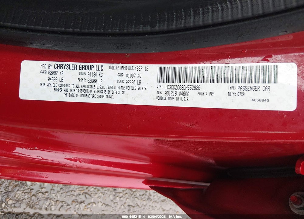 2013 DODGE AVENGER SXT VIN: 1C3CDZCG8DN552826