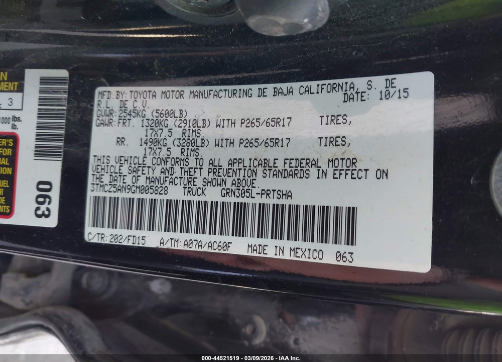 2016 TOYOTA TACOMA VIN: 3TMCZ5AN9GM005828