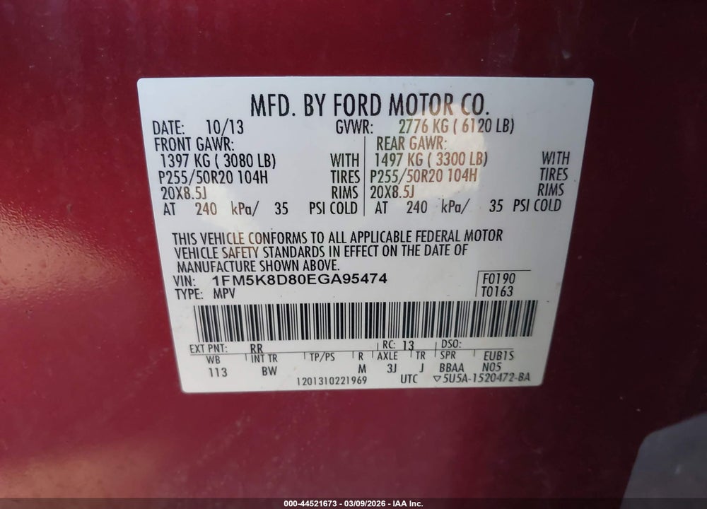 2014 FORD EXPLORER XLT VIN: 1FM5K8D80EGA95474