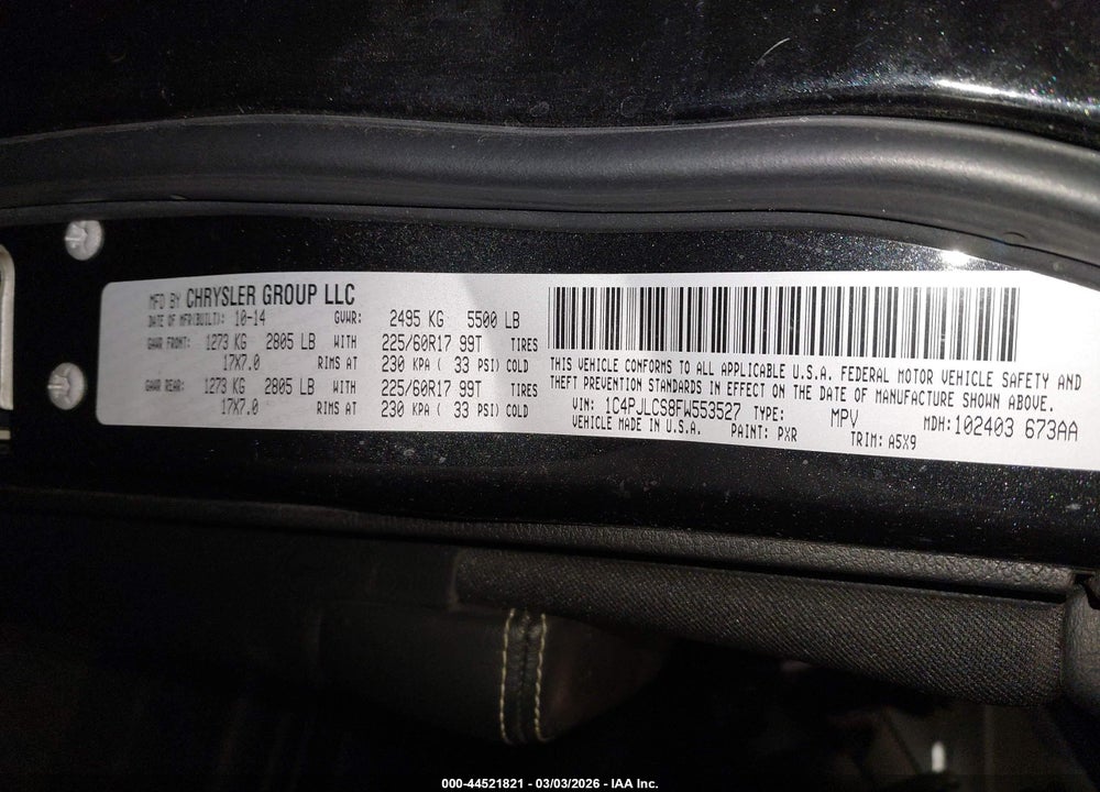2015 JEEP CHEROKEE LATITUDE VIN: 1C4PJLCS8FW553527