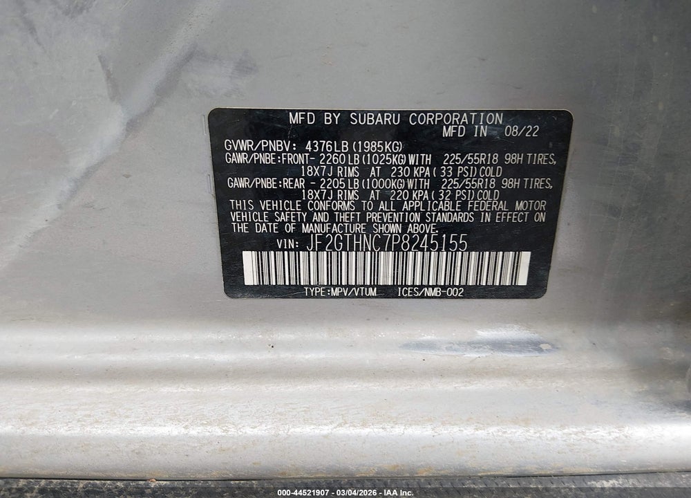 2023 SUBARU CROSSTREK LIMITED VIN: JF2GTHNC7P8245155