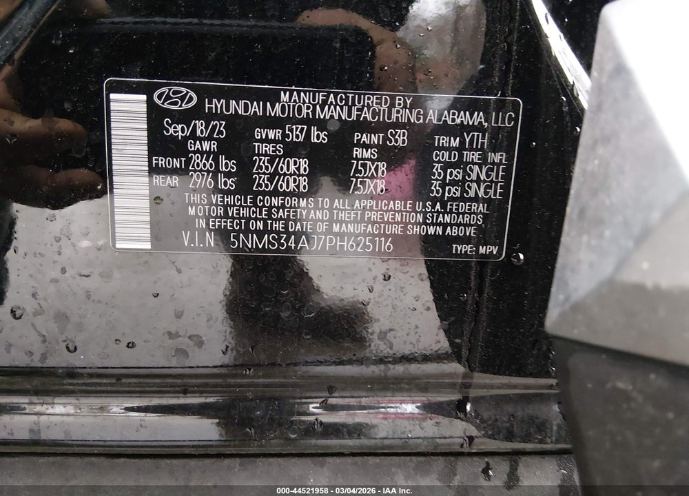 2023 HYUNDAI SANTA FE SEL VIN: 5NMS34AJ7PH625116