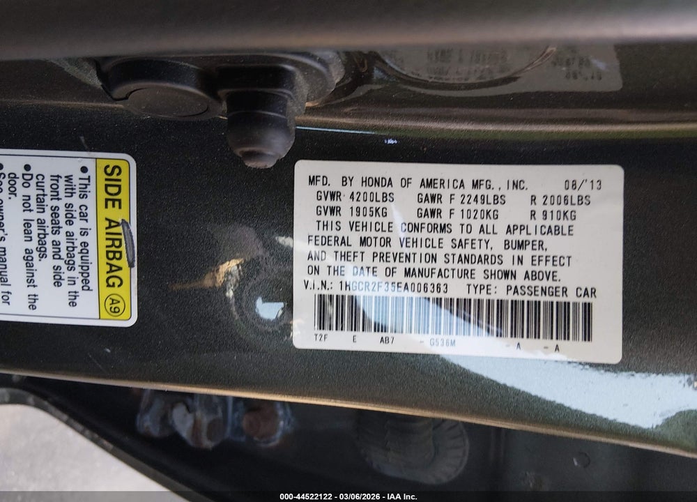 2014 HONDA ACCORD LX VIN: 1HGCR2F35EA006363