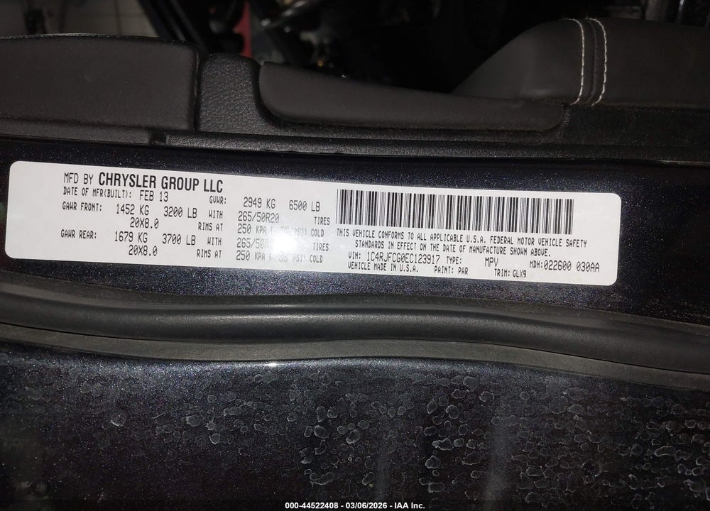 2014 JEEP GRAND CHEROKEE OVERLAND VIN: 1C4RJFCG0EC123917