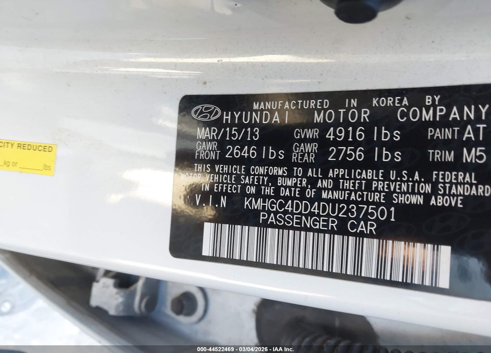 2013 HYUNDAI GENESIS 3.8 VIN: KMHGC4DD4DU237501