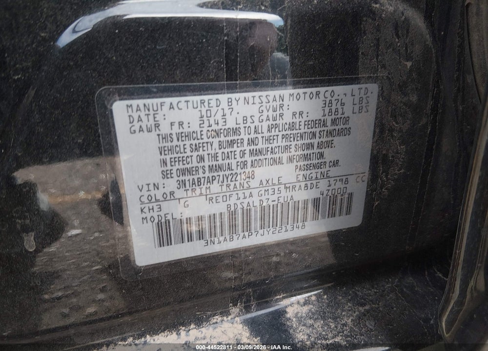 2018 NISSAN SENTRA SV VIN: 3N1AB7AP7JY221348