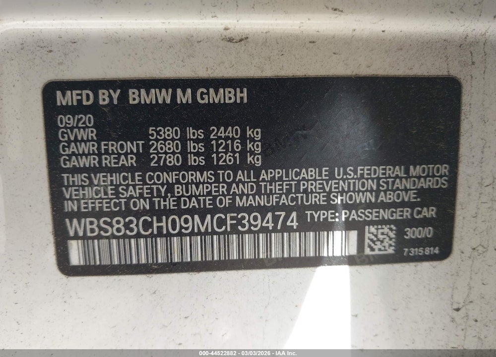 2021 BMW M5 VIN: WBS83CH09MCF39474