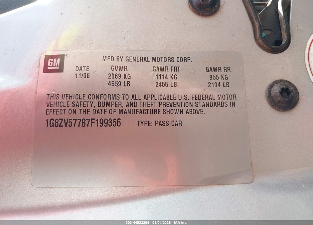 2007 SATURN AURA XR VIN: 1G8ZV57787F199356
