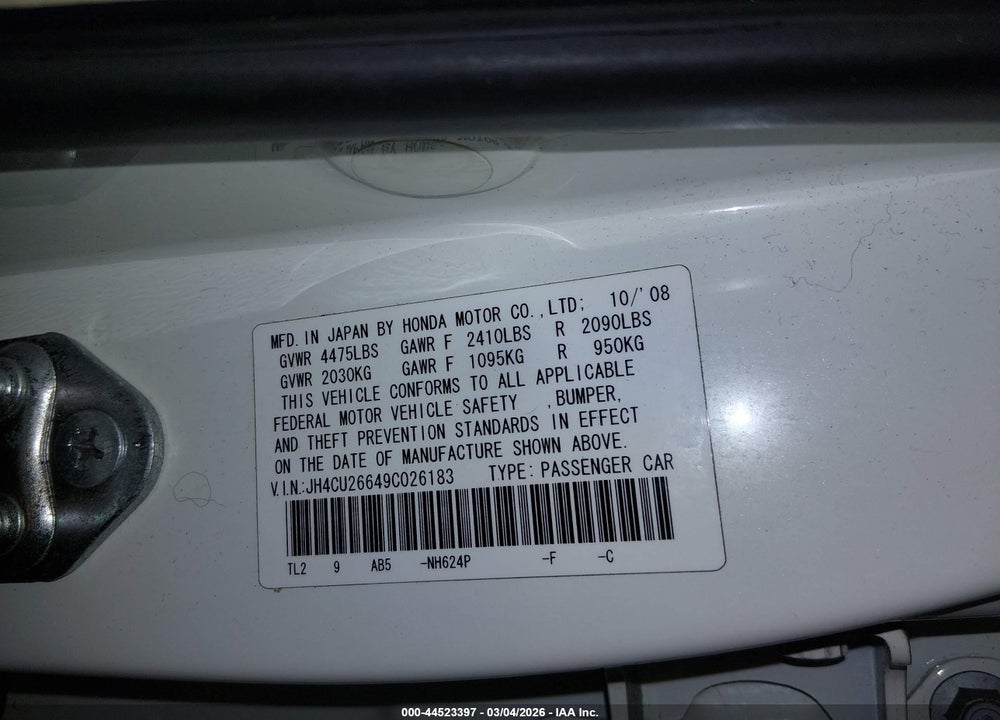 2009 ACURA TSX VIN: JH4CU26649C026183