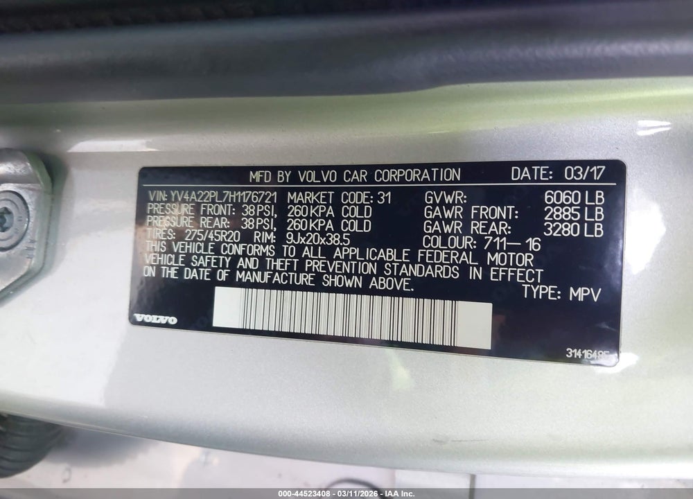 2017 VOLVO XC90 T6 INSCRIPTION VIN: YV4A22PL7H1176721
