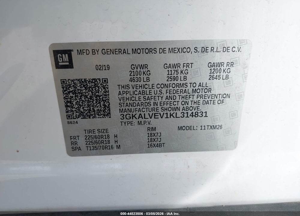 2019 GMC TERRAIN SLT VIN: 3GKALVEV1KL314831