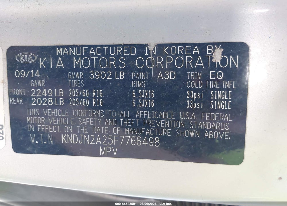 2015 KIA SOUL VIN: KNDJN2A25F7766498