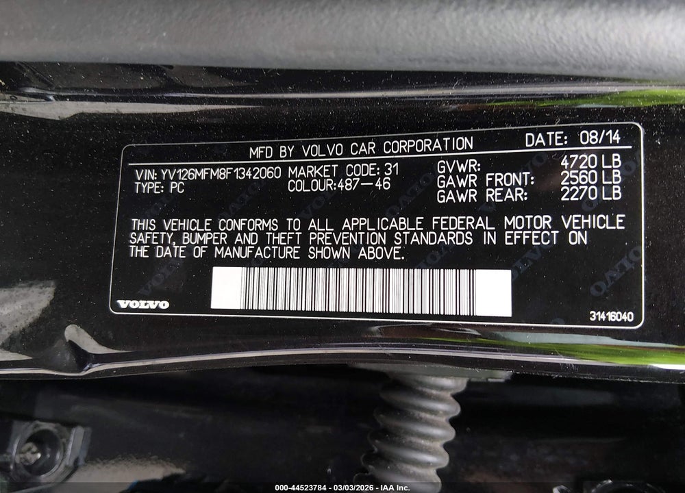 2015 VOLVO S60 T5 PLATINUM VIN: YV126MFM8F1342060
