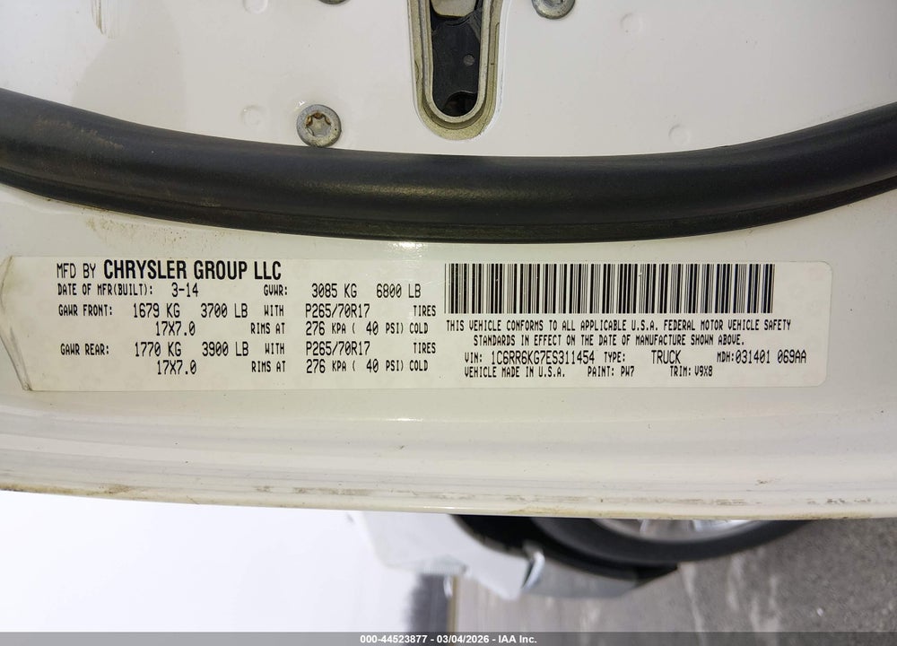 2014 RAM 1500 TRADESMAN VIN: 1C6RR6KG7ES311454