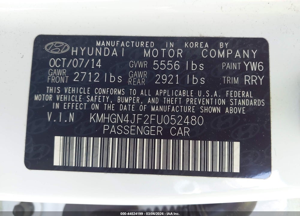 2015 HYUNDAI GENESIS 5.0 VIN: KMHGN4JF2FU052480