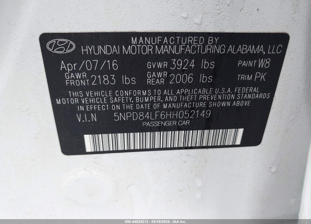 2017 HYUNDAI ELANTRA SE VIN: 5NPD84LF6HH052149