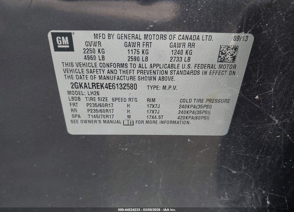 2014 GMC TERRAIN SLE-2 VIN: 2GKALREK4E6132580