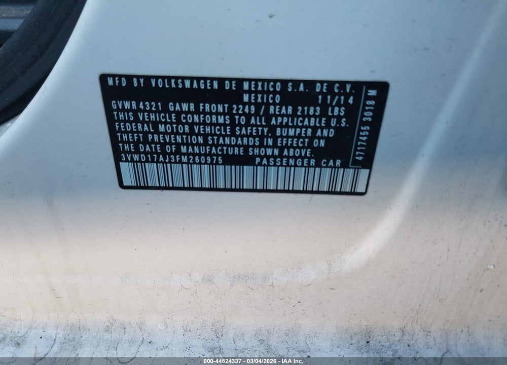 2015 VOLKSWAGEN JETTA 1.8T SE VIN: 3VWD17AJ3FM260975