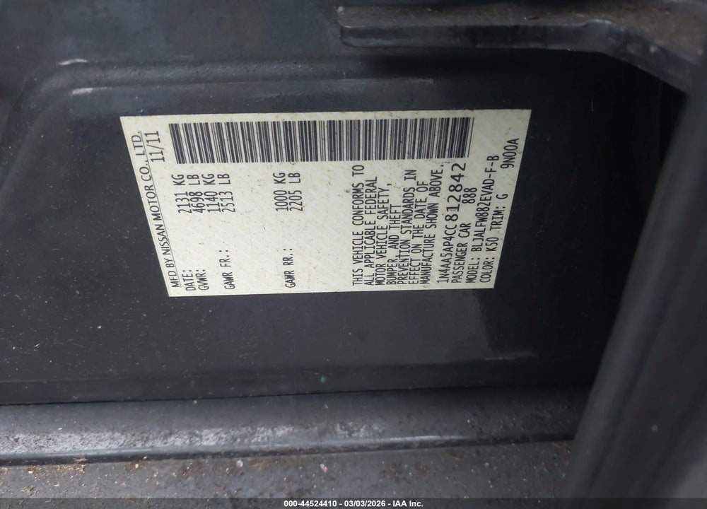 2012 NISSAN MAXIMA 3.5 SV VIN: 1N4AA5AP4CC812842