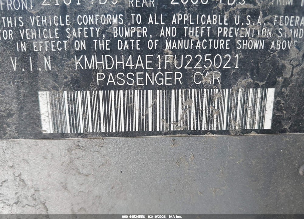 2015 HYUNDAI ELANTRA VIN: KMHDH4AE1FU225021