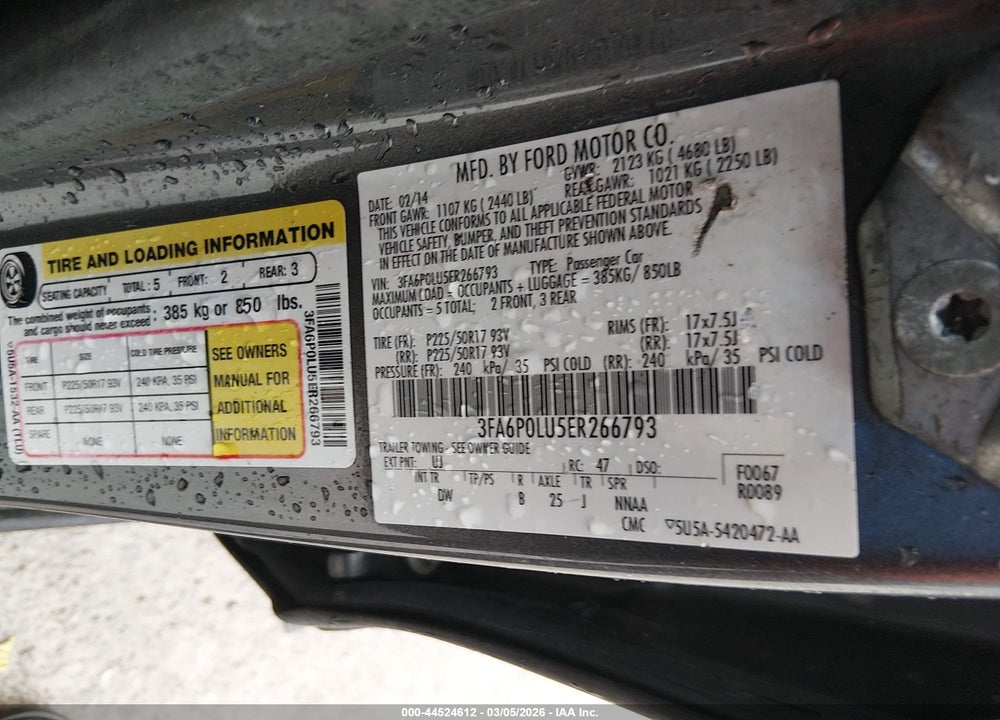2014 FORD FUSION HYBRID SE VIN: 3FA6P0LU5ER266793
