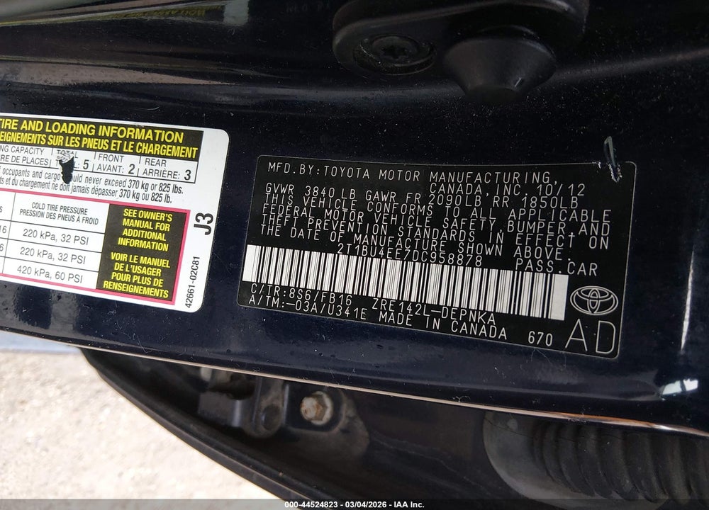 2013 TOYOTA COROLLA LE VIN: 2T1BU4EE7DC958878