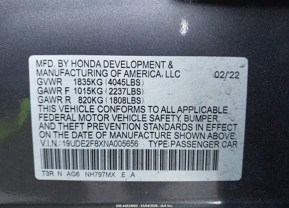 2022 ACURA ILX PREMIUM   A-SPEC PACKAGES/TECHNOLOGY   A-SPEC PACKAGES VIN: 19UDE2F8XNA005656