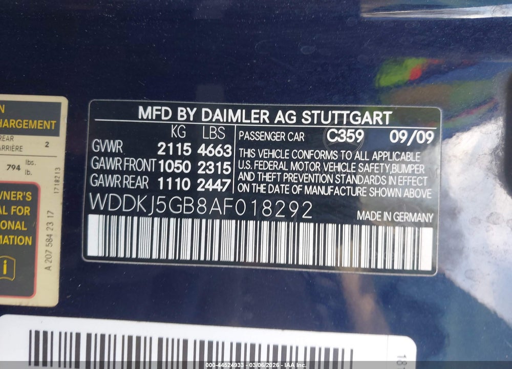 2010 MERCEDES-BENZ E 350 VIN: WDDKJ5GB8AF018292