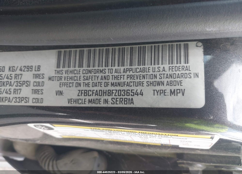 2015 FIAT 500L TREKKING VIN: ZFBCFADH8FZ036544