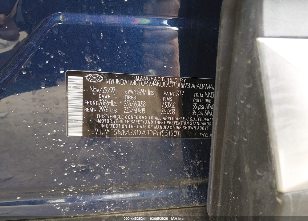 2023 HYUNDAI SANTA FE SEL VIN: 5NMS3DAJ0PH531501