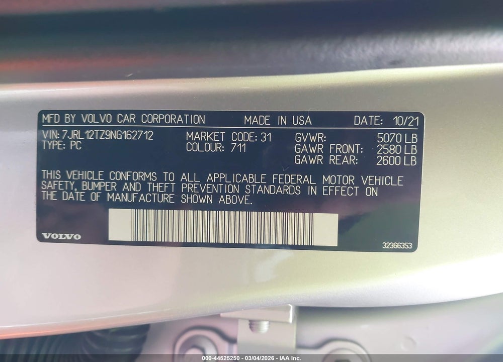 2022 VOLVO S60 B5 MOMENTUM VIN: 7JRL12TZ9NG162712