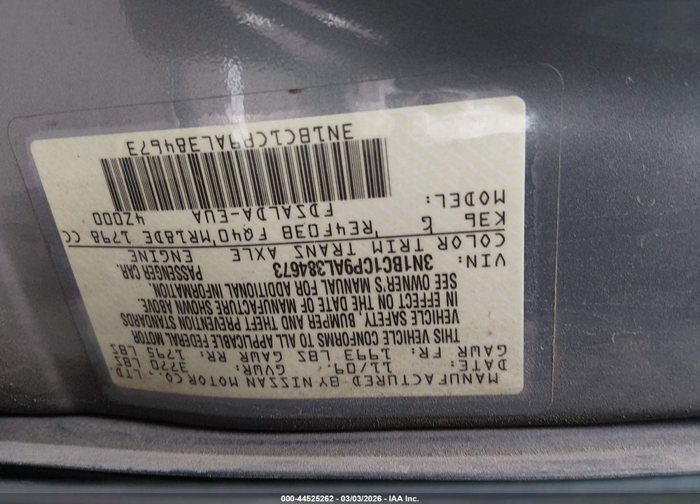 2010 NISSAN VERSA 1.8S VIN: 3N1BC1CP9AL384673