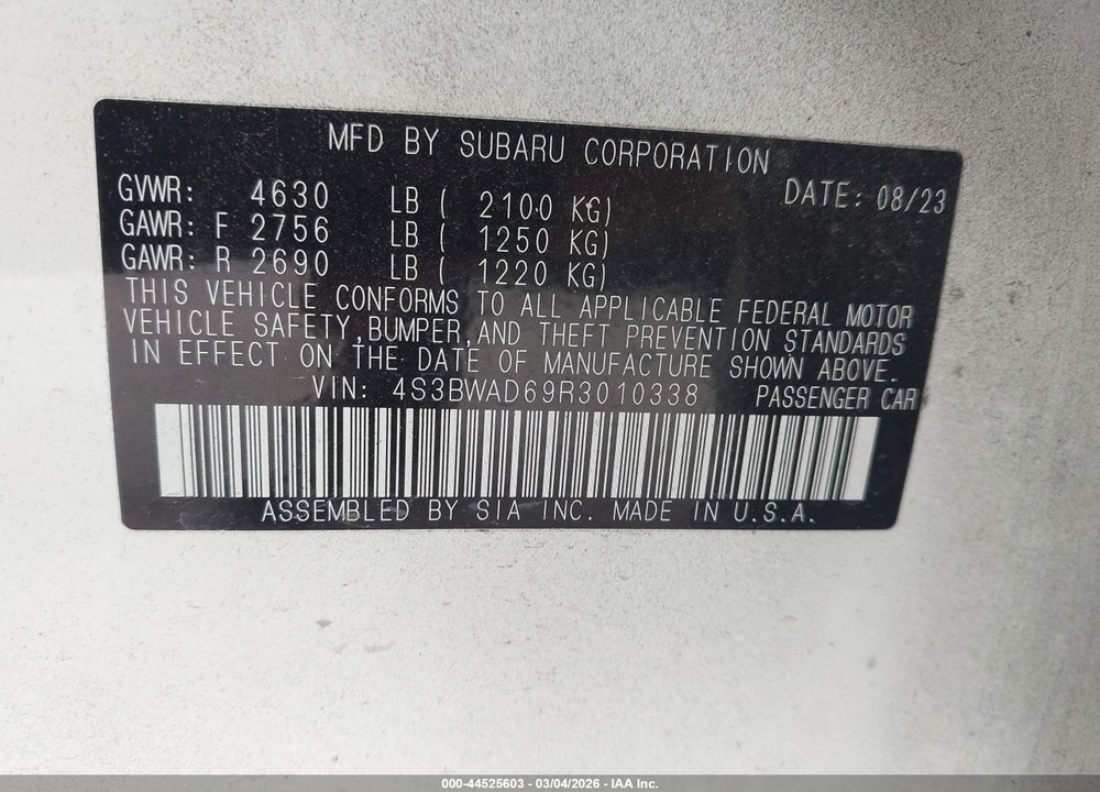 2024 SUBARU LEGACY PREMIUM VIN: 4S3BWAD69R3010338