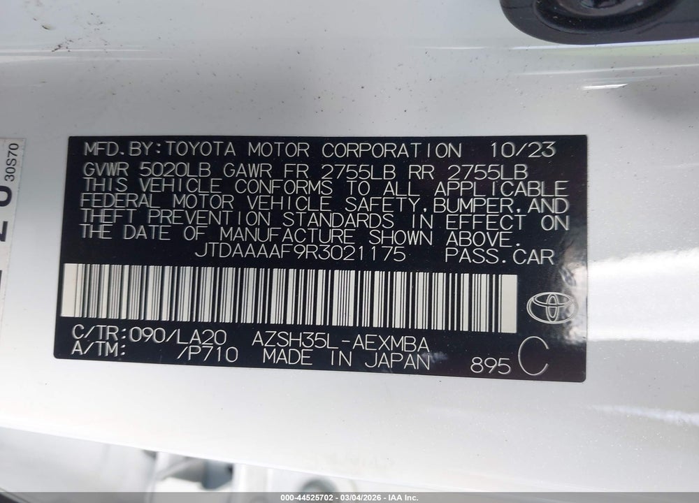 2024 TOYOTA CROWN LIMITED VIN: JTDAAAAF9R3021175