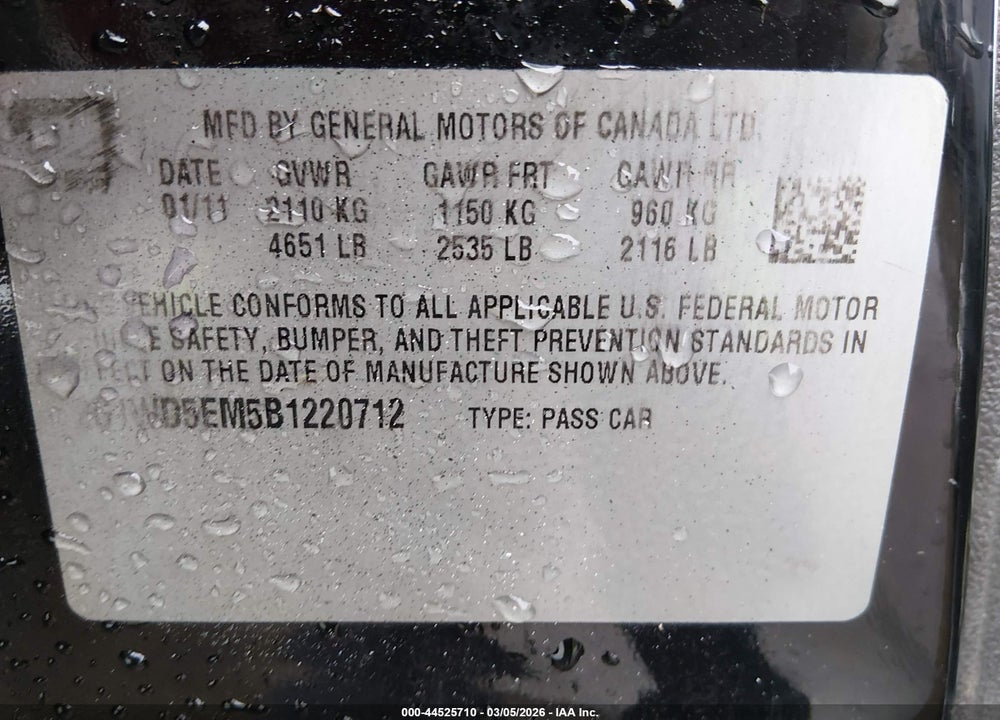2011 CHEVROLET IMPALA POLICE VIN: 2G1WD5EM5B1220712