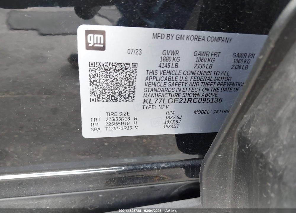 2024 CHEVROLET TRAX FWD 1RS VIN: KL77LGE21RC095136
