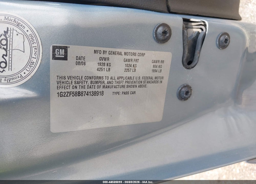 2007 PONTIAC G6 VALUE LEADER VIN: 1G2ZF58B874138918