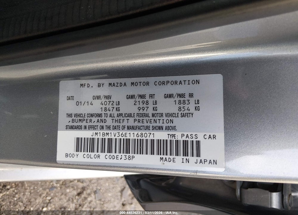 2014 MAZDA 3 S TOURING VIN: JM1BM1V36E1168071