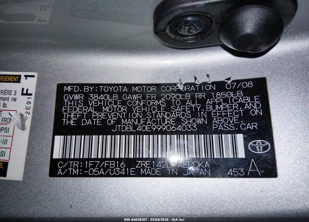 2009 TOYOTA COROLLA LE VIN: JTDBL40E999064033