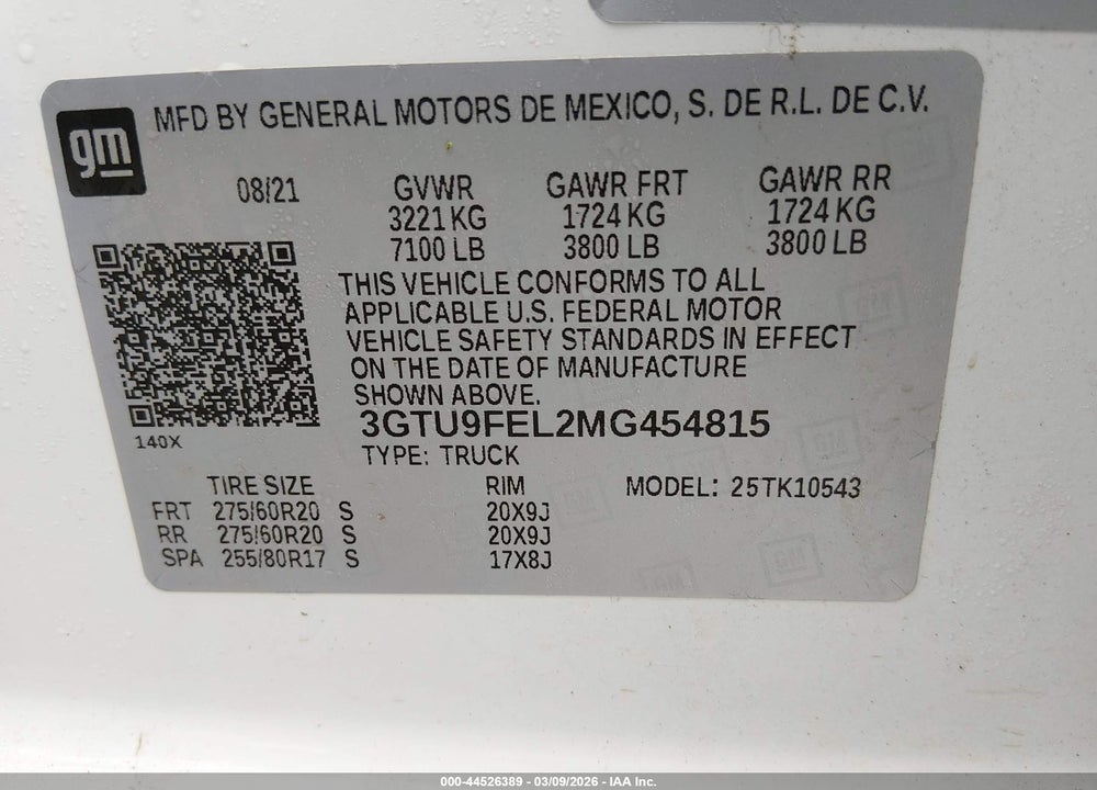 2021 GMC SIERRA 1500 4WD  SHORT BOX DENALI VIN: 3GTU9FEL2MG454815
